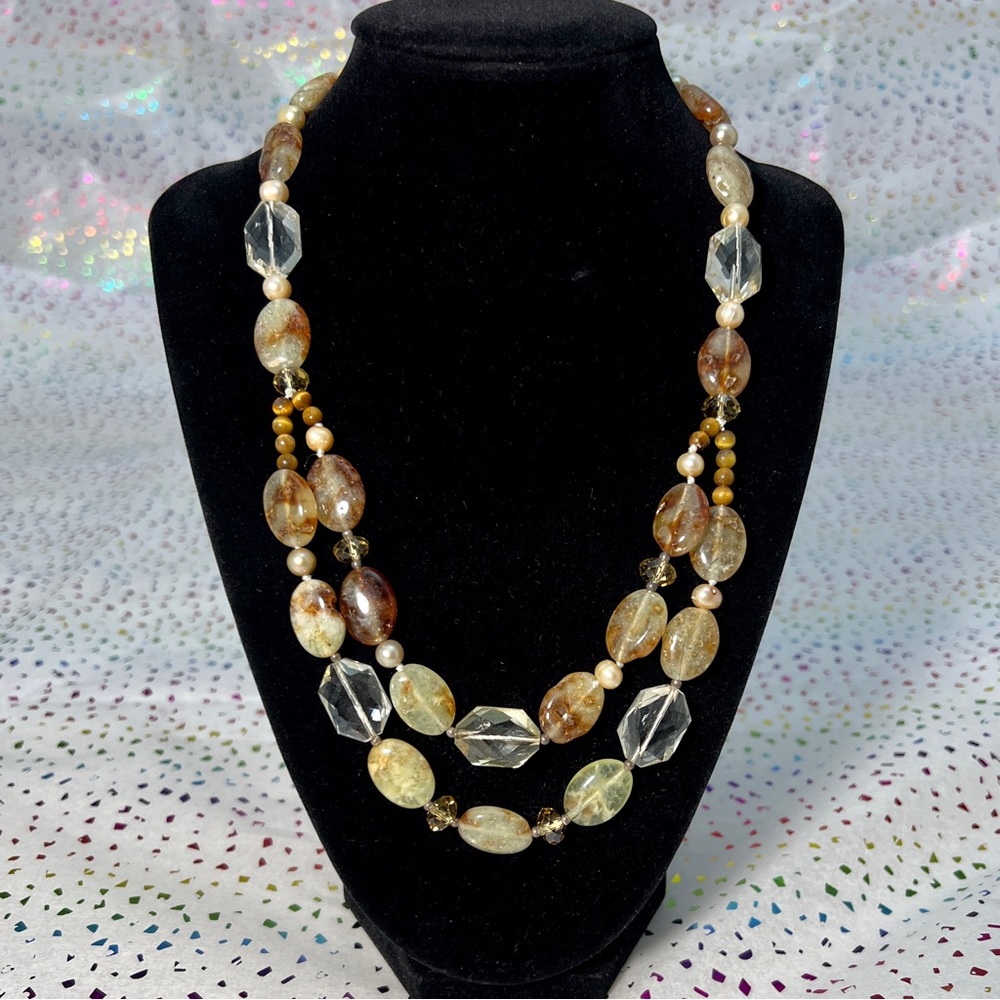 Autumnal 🍂 Agate, Crystal and Pearl Necklace